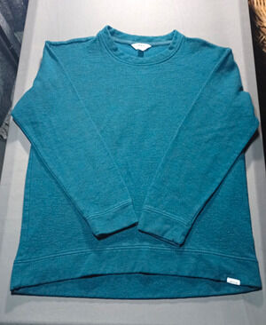 Orvis Crewneck Pullover Sweater Men's Size S Blue Solid Logo Long Sleeve